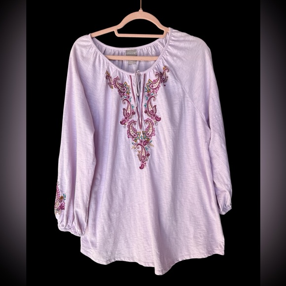 Chico's Tops - Chico's Light Pink Lavender Embroidered Tunic Size XL